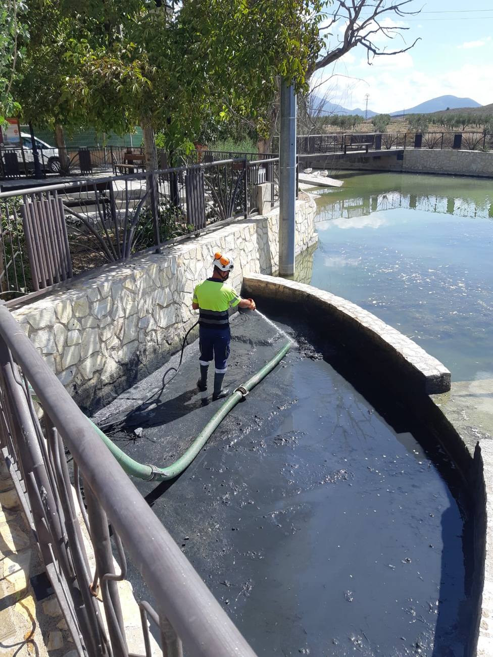 El Ayuntamiento ha procedido esta semana a la limpieza del estanque de la pedanía de Doña Inés
