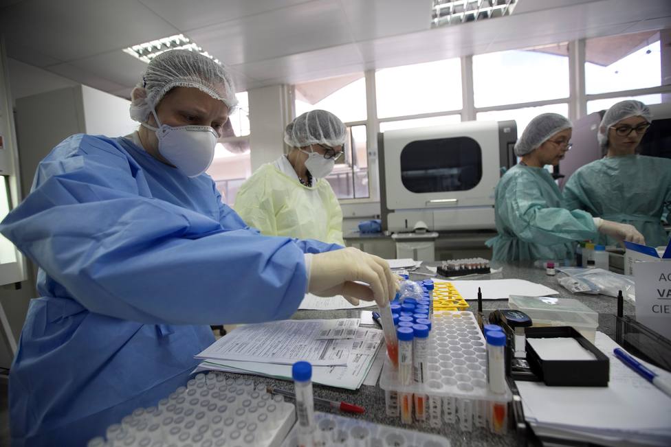 Foto de archivo de personal de laboratorio con test de coronavirus - FOTO: EFE / Joédson Alves