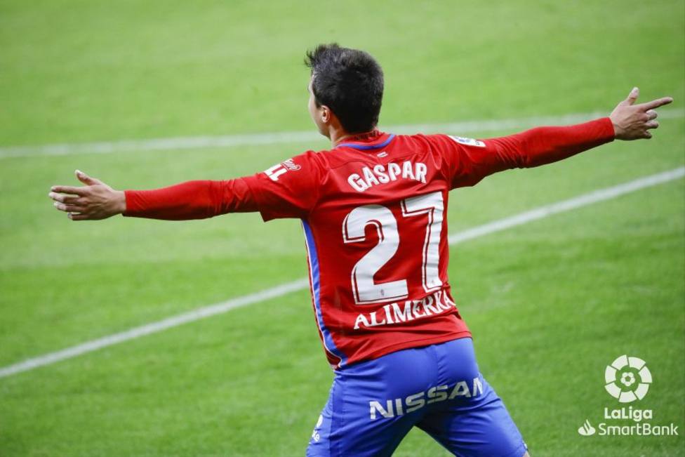 Gaspar celebra su segundo gol ante el Sabadell