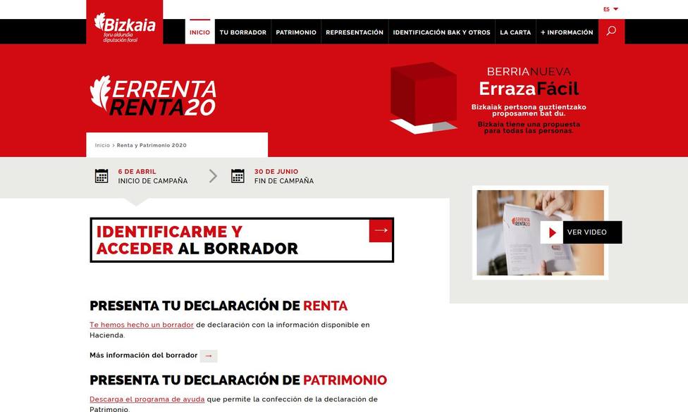 Imagen del portal foral para presentar el IRPF en Bizkaia