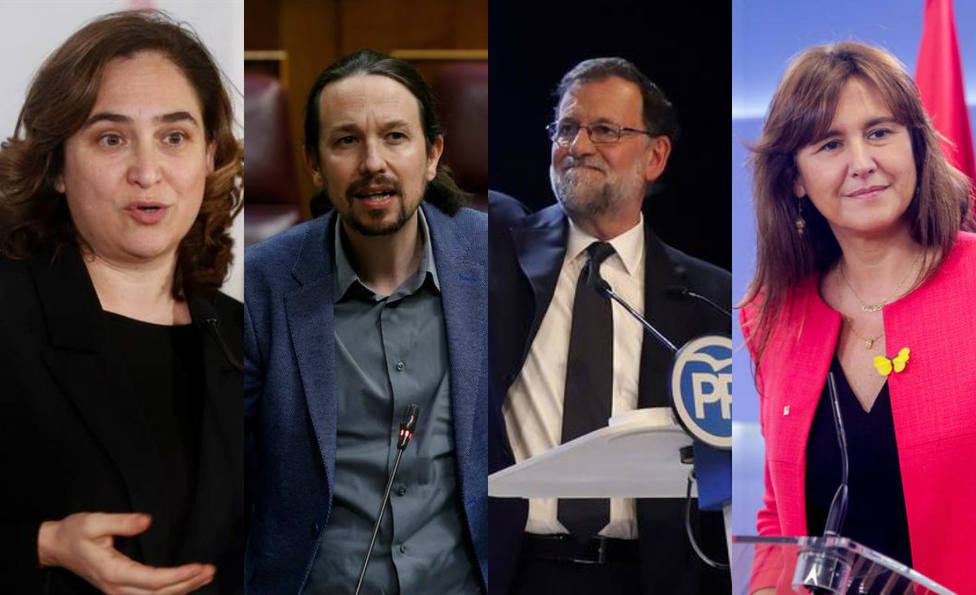 Ada Colau, Pablo Iglesias, Mariano Rajoy y Laura Borrás