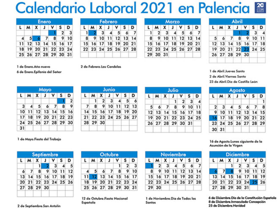 Calendario laboral de 2021 en Palencia: estos son todos los festivos del nuevo año