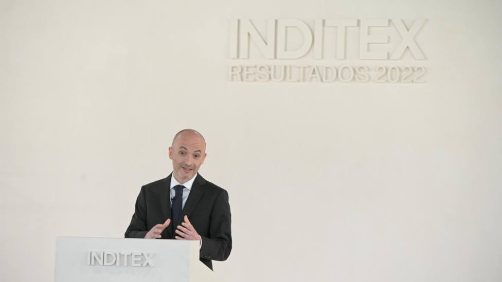 El consejero delegado de Inditex, Óscar García Maceiras, durante la presentación de los resultados