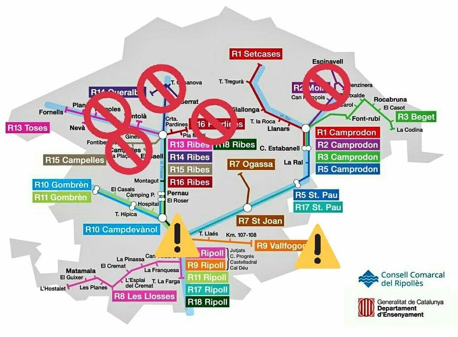 Suspendidas seis líneas de transporte escolar en Cataluña por el temporal