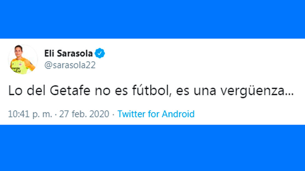 Tuit de Eli Sarasola tras la clasificación del Getafe para octavos de la Europa League