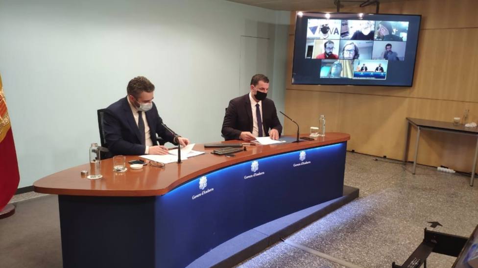 El Ministro Portavoz y de Finanzas, Eric Jover, y el Ministro de Presidencia y Empresa, Jordi Gallardo. - SFG