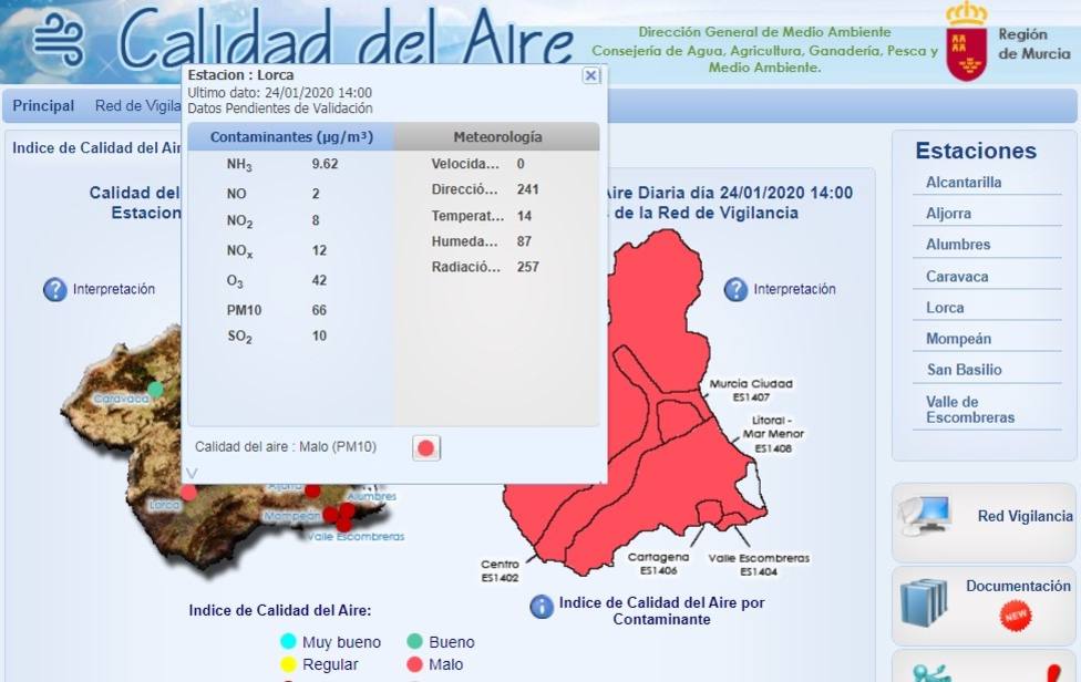 Disminuye la concentración de PM10 en el municipio de Lorca aunque persiste la intrusión de polvo sahariano