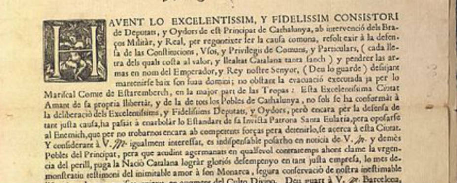 Carta de los Consellers de Barcelona a una población catalana indeterminada informando de su decisión de continuar la Guerra de Sucesión Española. 24 de julio de 1713.