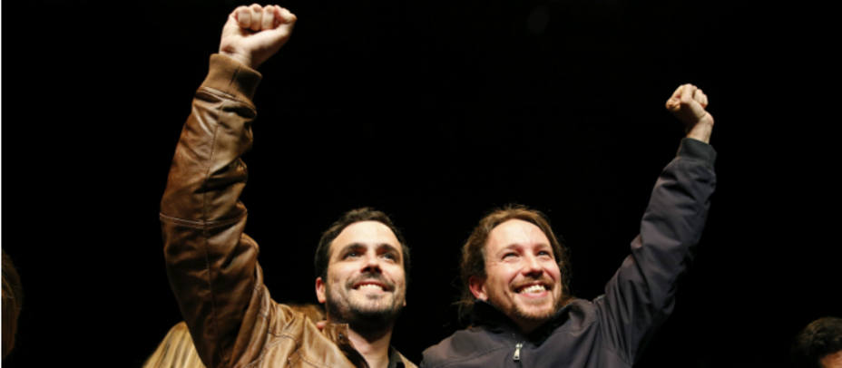El líder de IU, Alberto Garzón, y el de Podemos, Pablo Iglesias. EFE