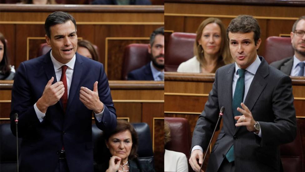 Casado denuncia el daño a España del Gobierno bonito del PSOE y Sánchez le afea una lengua larga de insulto