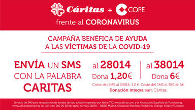 Grupo COPE lanza una campaña de donación por SMS a favor de Cáritas para ayudar a las víctimas del coronavirus