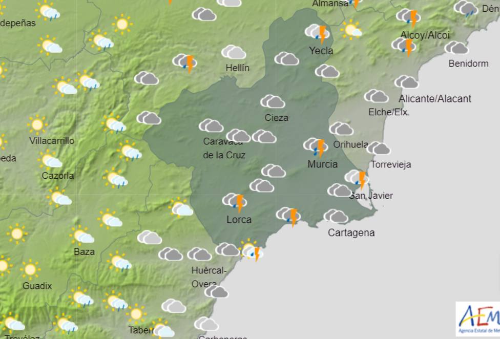 Alerta por tormentas este viernes se amplía al Guadalentín y Valle del Segura