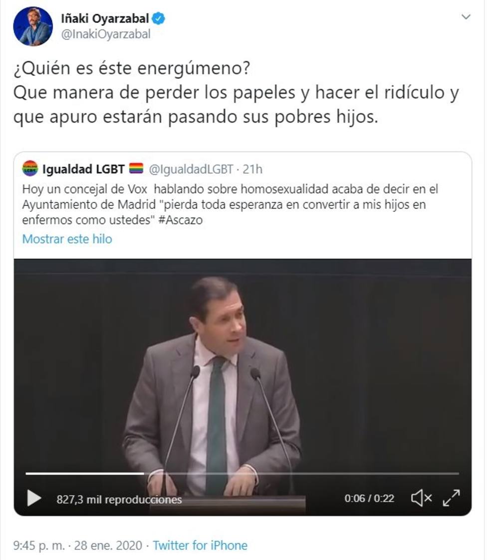 Oyarzábal llama energúmeno al dirigente de Vox Pedro Fernández y él recuerda que el PP gobierna en Madrid con su apoyo