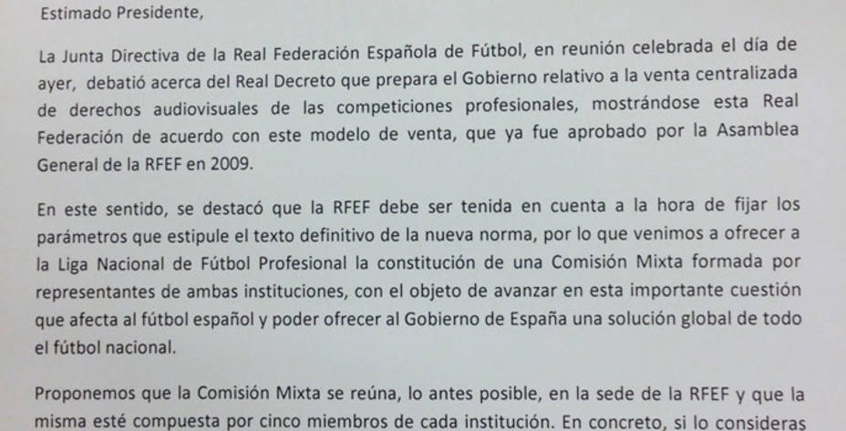 Extracto de la carta enviada por Jorge Pérez a Javier Tebas.
