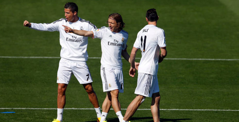 Cristiano, Modric y Bale entrenando. Reuters.