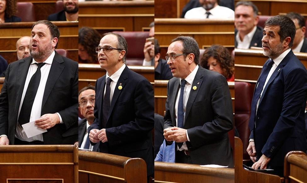 Junqueras, Jordi Turull, Josep Rull y Jordi Sanchez en su acatamiento a la Constitución en el Congreso