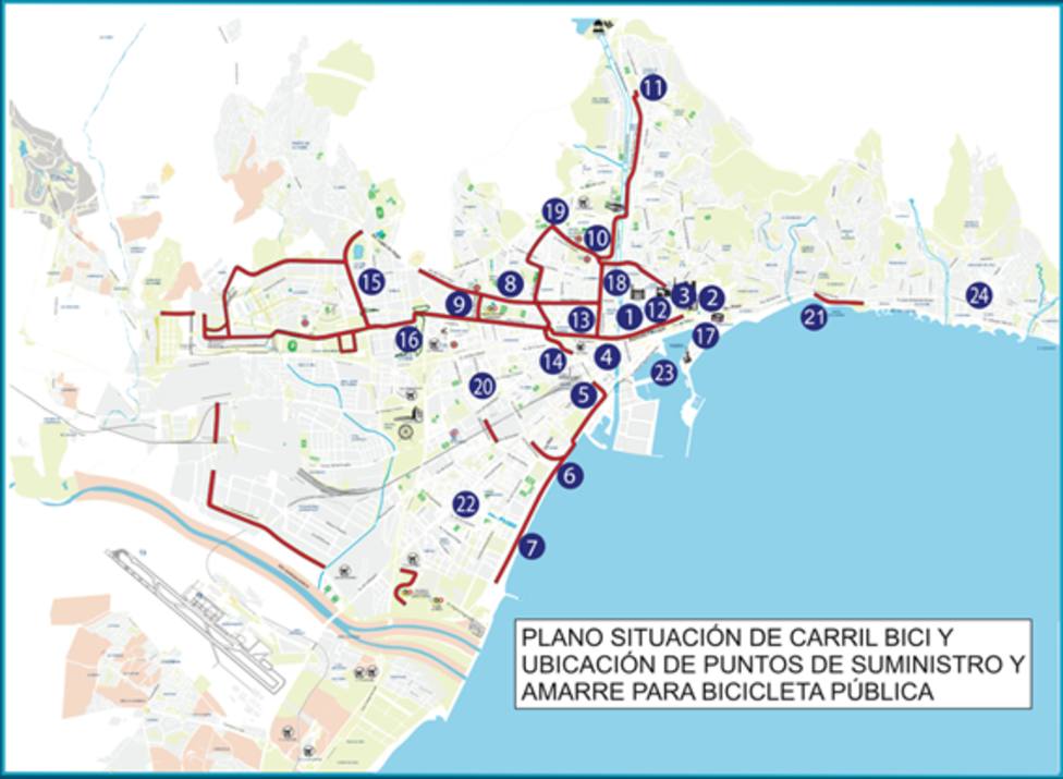Aquí tienes las estaciones del sistema de Málagabici.