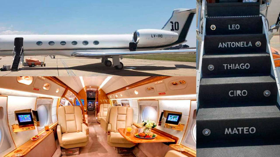 Imágenes del exterior e interior del avión privado de Leo Messi