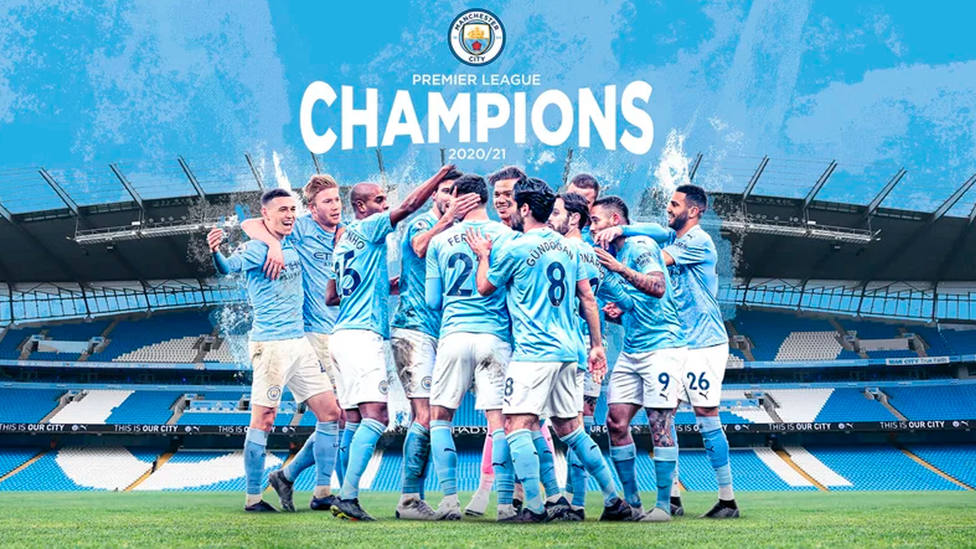 Montaje de la plantilla del Manchester City tras ganar el título de Liga (Manchester City)