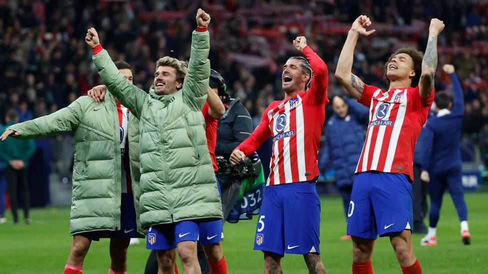 El Atlético de Madrid celebra el pase a los cuartos de final de la Liga de Campeones. EFE