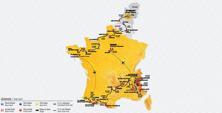 Así será el recorrido de la edición 2015 del Tour de Francia. Foto: Tour de France.