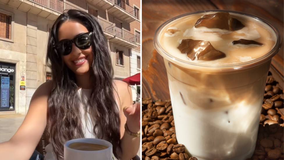 La joven turista en Valencia y un café con hielo