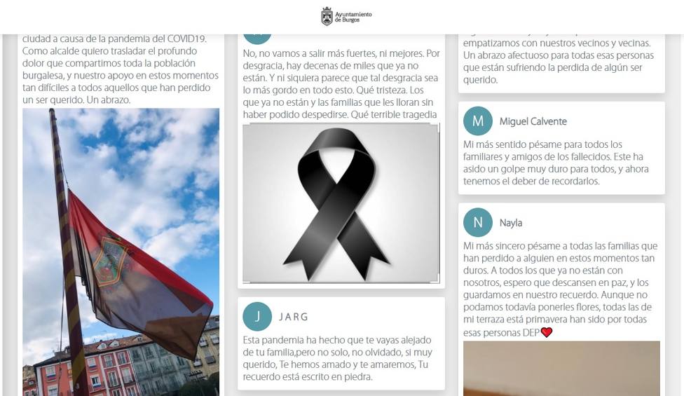 La web del Ayuntamiento de Burgos incorpora un libro virtual de condolencias por las víctimas del COVID-19